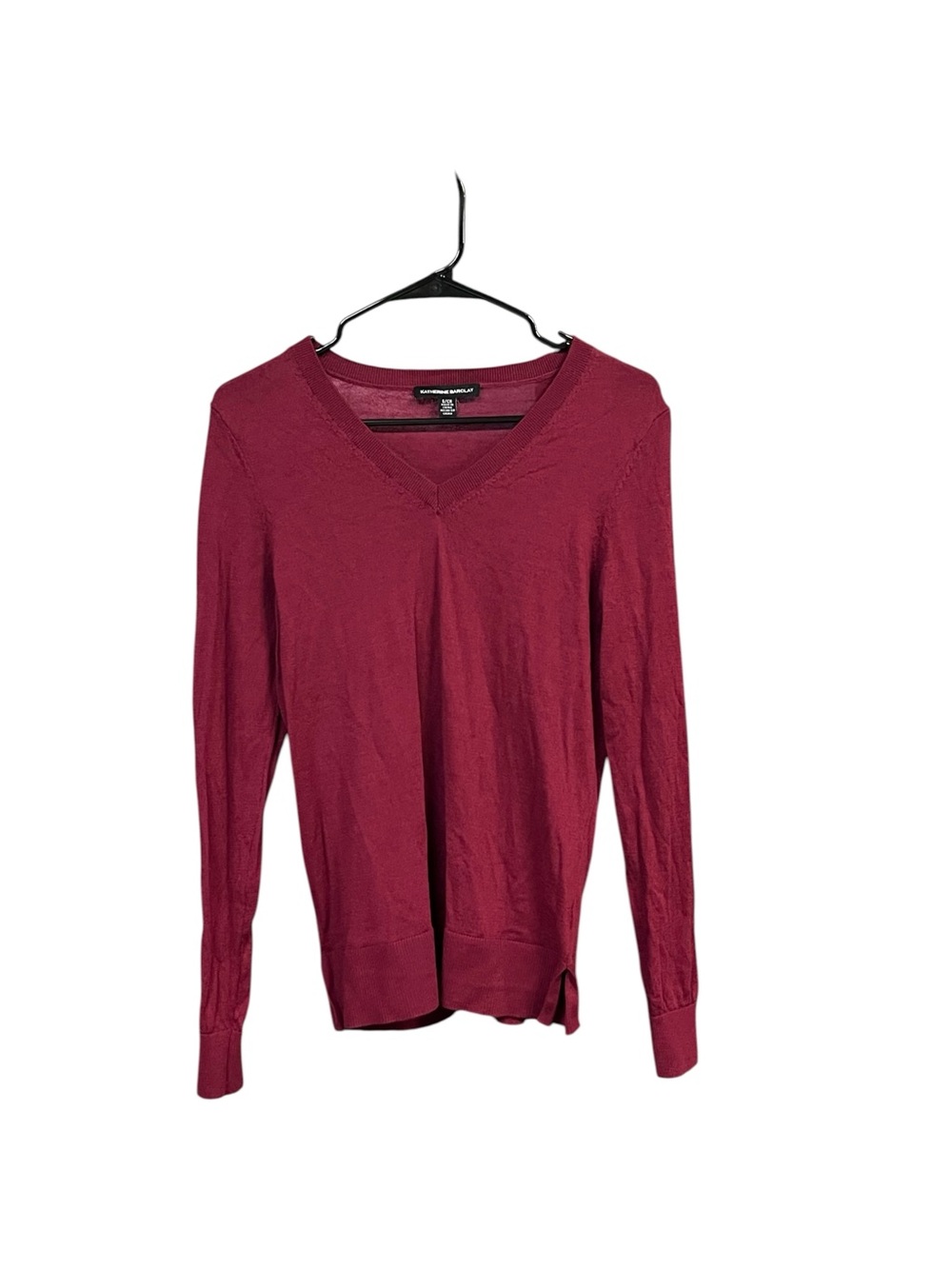 Katherine Barclay 100% Merino Wool Burgundy V-Neck Sweater Size S Quiet Luxury